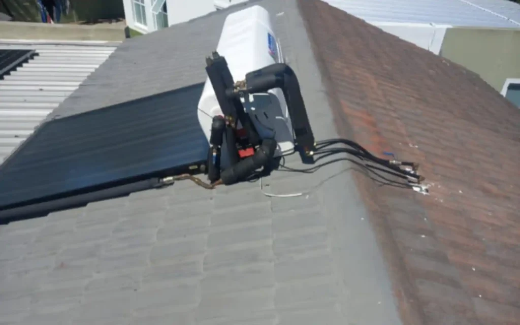 Close-up of a solar geyser water heating tank
